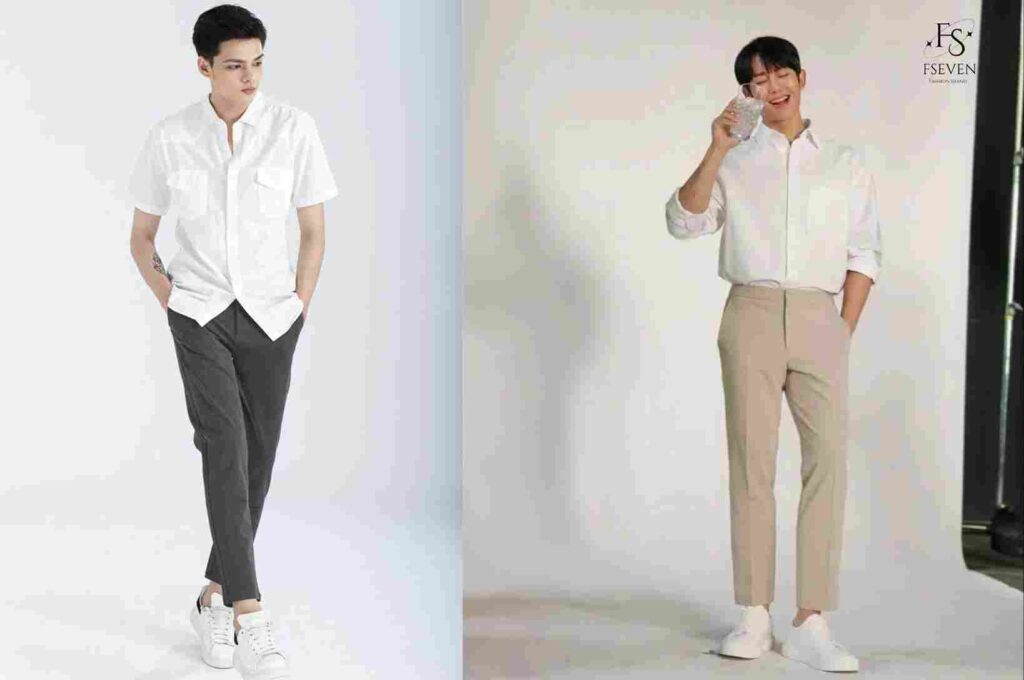 Phối áo sơ mi với quần kaki – Trẻ trung và hiện đại