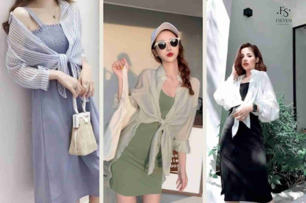 Phối áo sơ mi với váy 2 dây