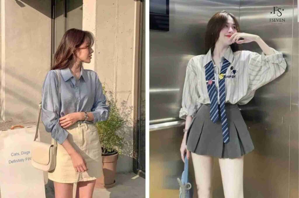 Phối áo sơ mi với chân váy