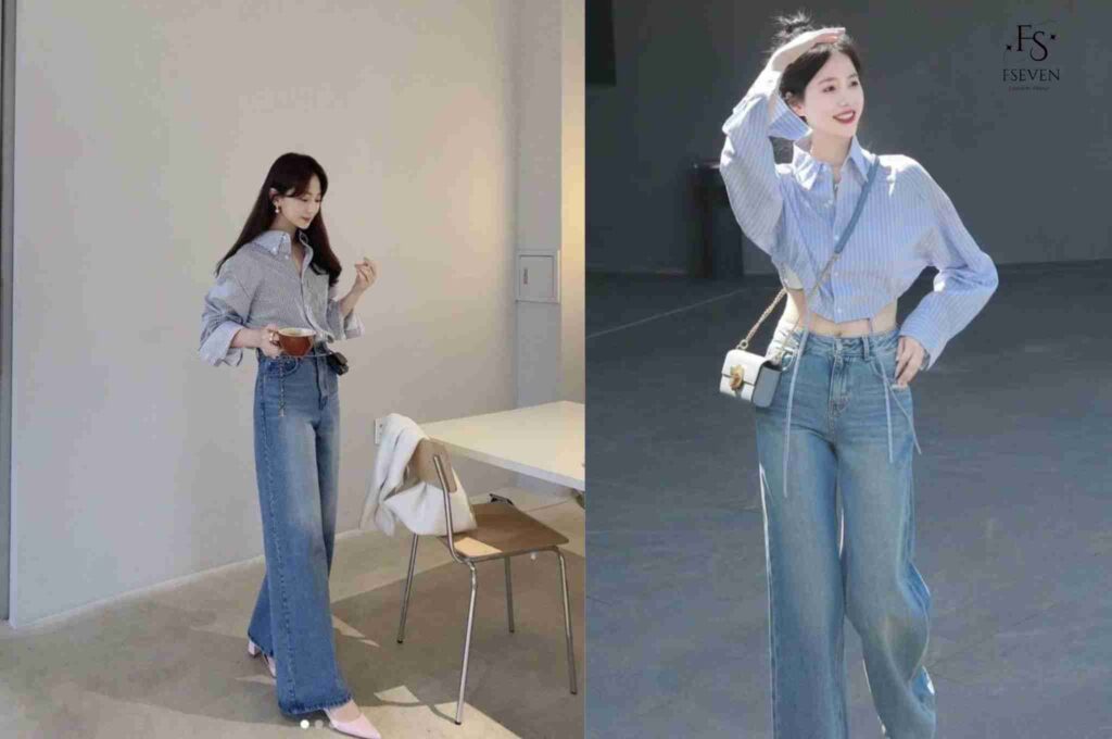 Phối áo sơ mi với quần jean
