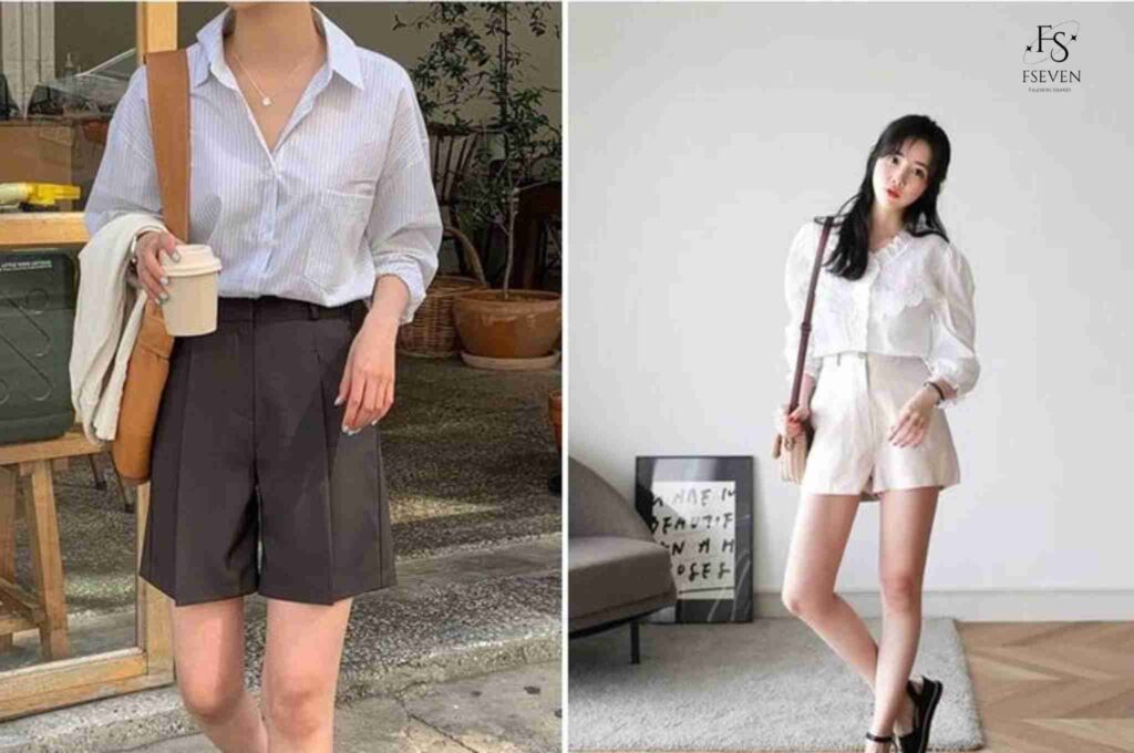 Phối áo sơ mi với quần short