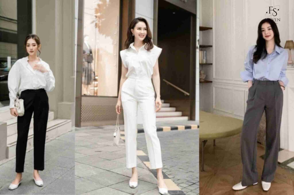 Quần vải phối với giày mulet