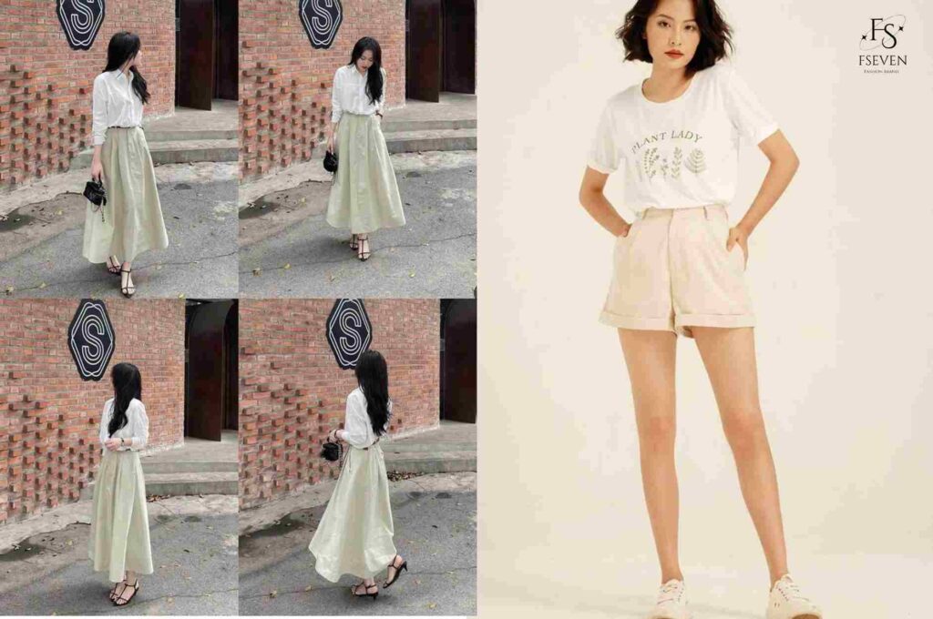 Phối áo thun free size với quần short