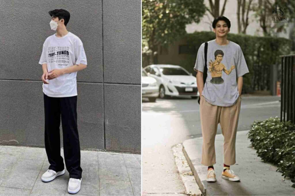 Áo thun trắng + quần jeans đen + sneakers trắng